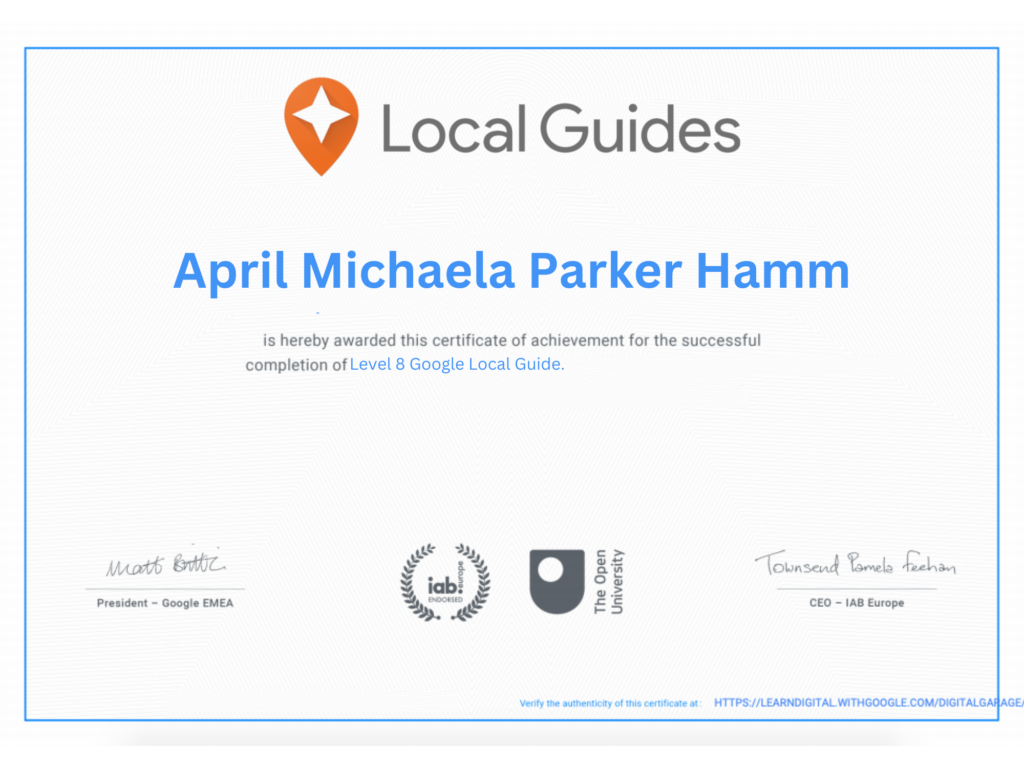 Google Local Guides Level 8 Certificate